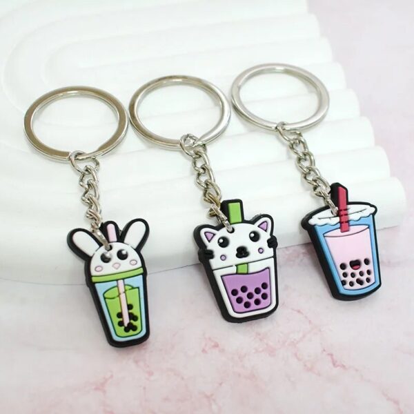 Mini Kawaii Boba Tea Keychains - Cute Cartoon Keyrings - Image 2