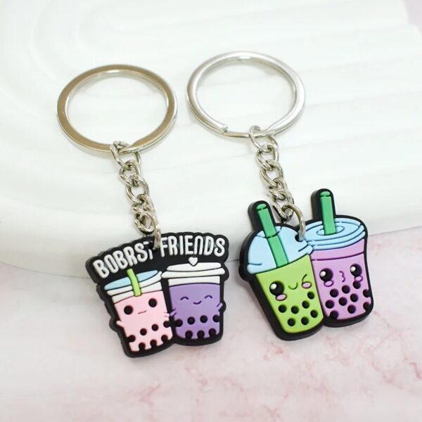 Mini Kawaii Boba Tea Keychains - Cute Cartoon Keyrings - Image 4