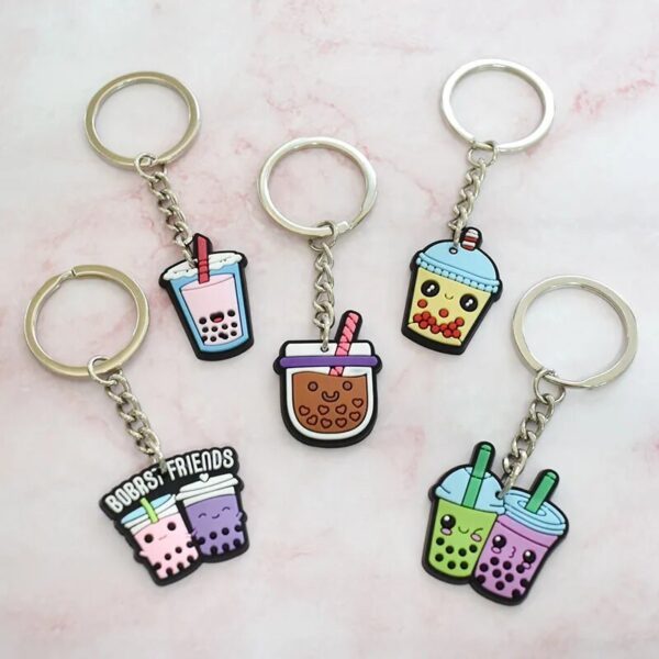 Mini Kawaii Boba Tea Keychains - Cute Cartoon Keyrings